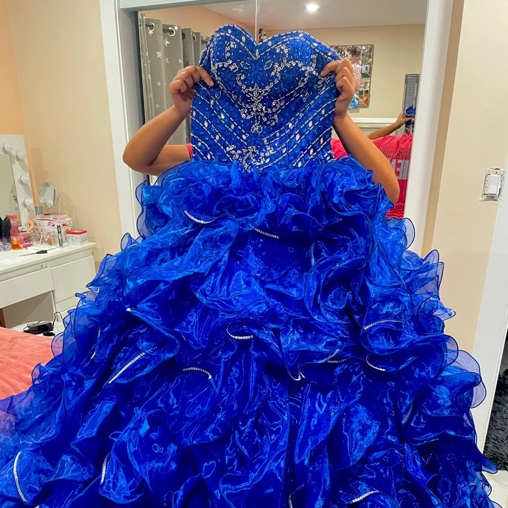 white christmas dresses MisShow Royal Blue Ball Gown Off-Shoulder Lace Applique Beaded Tulle Quinceanera Dress for Prom Sweet 16 & Formal Events main image 0